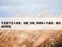 于正旗下艺人排名：白鹿_许凯_吴谨言人气最高，聂远成功转型