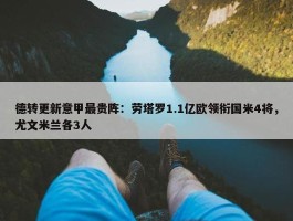 德转更新意甲最贵阵：劳塔罗1.1亿欧领衔国米4将，尤文米兰各3人