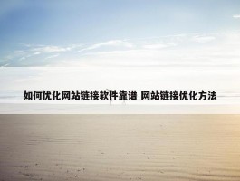 如何优化网站链接软件靠谱 网站链接优化方法