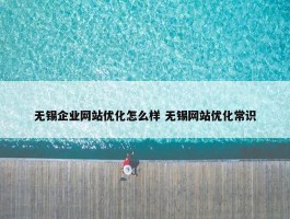 无锡企业网站优化怎么样 无锡网站优化常识