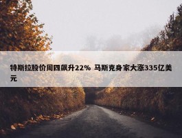 特斯拉股价周四飙升22% 马斯克身家大涨335亿美元