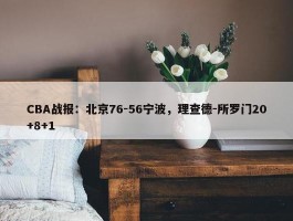 CBA战报：北京76-56宁波，理查德-所罗门20+8+1