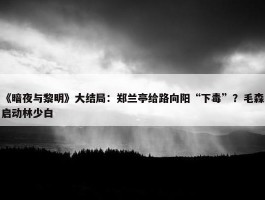 《暗夜与黎明》大结局：郑兰亭给路向阳“下毒”？毛森启动林少白