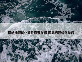 网站标题优化软件设置在哪 网站标题优化技巧