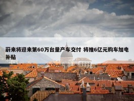 蔚来将迎来第60万台量产车交付 将推6亿元购车加电补贴