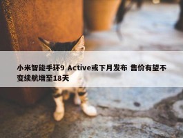 小米智能手环9 Active或下月发布 售价有望不变续航增至18天