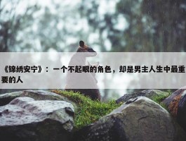 《锦绣安宁》：一个不起眼的角色，却是男主人生中最重要的人