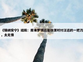 《锦绣安宁》结局：原来罗慎远是徐渭对付汪远的一把刀，太无情