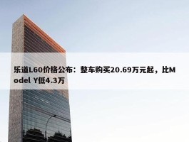 乐道L60价格公布：整车购买20.69万元起，比Model Y低4.3万