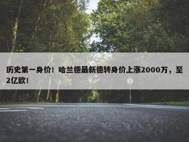 历史第一身价！哈兰德最新德转身价上涨2000万，至2亿欧！