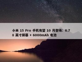 小米 15 Pro 手机有望 10 月登场：6.78 英寸屏幕 + 6000mAh 电池