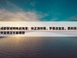 成都蓉城明晚战海港：徐正源停赛，罗慕洛复出，费利佩恢复情况不算理想