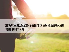 亚马尔本场2射2正+2关键传球 9对抗6成功+3造犯规 获评7.8分