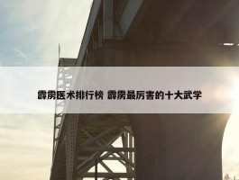 霹雳医术排行榜 霹雳最厉害的十大武学