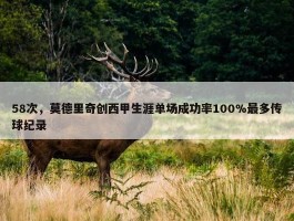 58次，莫德里奇创西甲生涯单场成功率100%最多传球纪录