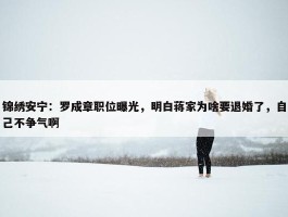 锦绣安宁：罗成章职位曝光，明白蒋家为啥要退婚了，自己不争气啊