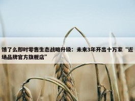 饿了么即时零售生态战略升级：未来3年开出十万家“近场品牌官方旗舰店”