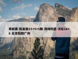 季前赛-陈盈骏15+5+5断 周琦伤退 沃伦16+8 北京轻取广州