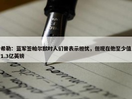 希勒：蓝军签帕尔默时人们曾表示担忧，但现在他至少值1.3亿英镑