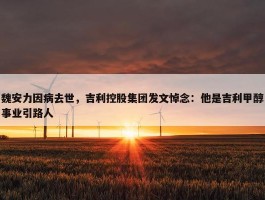 魏安力因病去世，吉利控股集团发文悼念：他是吉利甲醇事业引路人