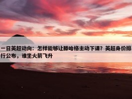 一日英超动向：怎样能够让滕哈格主动下课？英超身价排行公布，谁坐火箭飞升