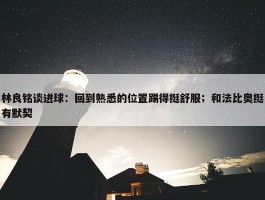 林良铭谈进球：回到熟悉的位置踢得挺舒服；和法比奥挺有默契