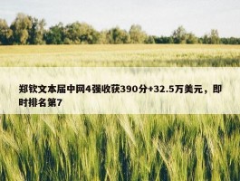 郑钦文本届中网4强收获390分+32.5万美元，即时排名第7