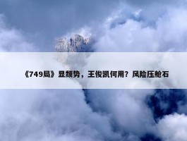 《749局》显颓势，王俊凯何用？风险压舱石