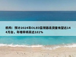 机构：预计2024年OLED监视器出货量有望达144万台，年增率将高达181%