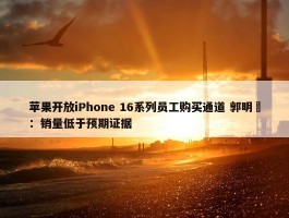 苹果开放iPhone 16系列员工购买通道 郭明錤：销量低于预期证据