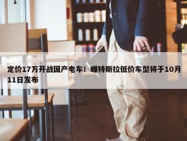 定价17万开战国产电车！曝特斯拉低价车型将于10月11日发布