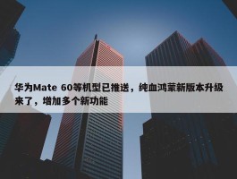 华为Mate 60等机型已推送，纯血鸿蒙新版本升级来了，增加多个新功能