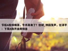 节后A股将爆涨，牛市真来了？但斌_林园发声，任泽平：下周A股开盘即收盘