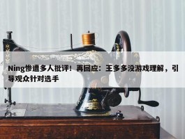 Ning惨遭多人批评！再回应：王多多没游戏理解，引导观众针对选手