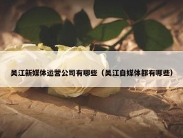 吴江新媒体运营公司有哪些（吴江自媒体都有哪些）