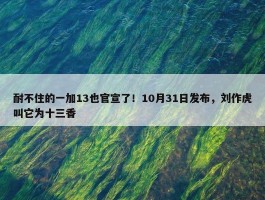 耐不住的一加13也官宣了！10月31日发布，刘作虎叫它为十三香