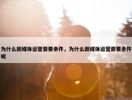 为什么新媒体运营需要条件，为什么新媒体运营需要条件呢