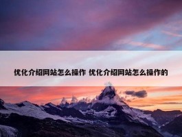 优化介绍网站怎么操作 优化介绍网站怎么操作的