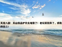 天龙八部：天山极品护符太难做了！老玩家放弃了，求助四选二！