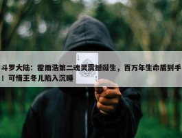 斗罗大陆：霍雨浩第二魂灵震撼诞生，百万年生命盾到手！可惜王冬儿陷入沉睡