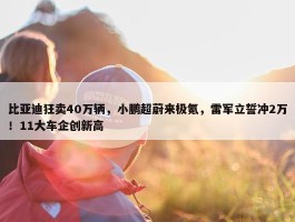 比亚迪狂卖40万辆，小鹏超蔚来极氪，雷军立誓冲2万！11大车企创新高