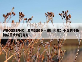 WBG击败FNC，成功晋级下一轮！网友：小虎的手指舞成最大热门舞蹈