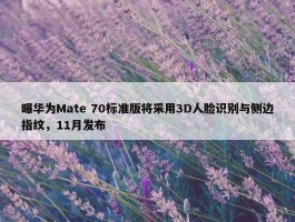 曝华为Mate 70标准版将采用3D人脸识别与侧边指纹，11月发布