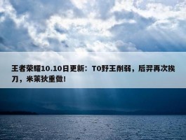 王者荣耀10.10日更新：T0野王削弱，后羿再次挨刀，米莱狄重做！