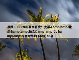 暴跌！ESPN新赛季百大：克莱&amp;比尔&amp;拉文&amp;CJ&amp;维金斯等均下降超30名