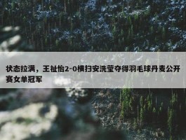 状态拉满，王祉怡2-0横扫安洗莹夺得羽毛球丹麦公开赛女单冠军